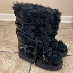 Colin Stuart black furry boots, never worn